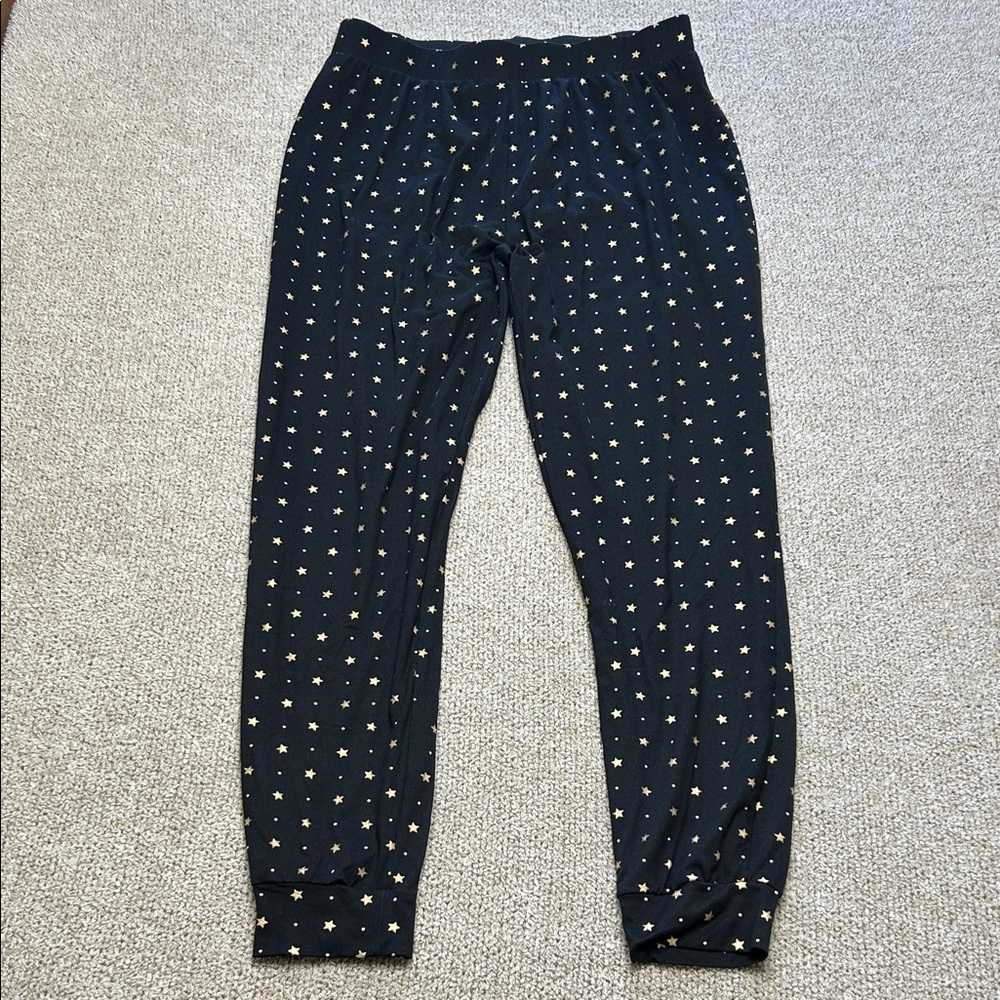 Rae Dunn Black Lounge Pants with Gold Stars Size S
